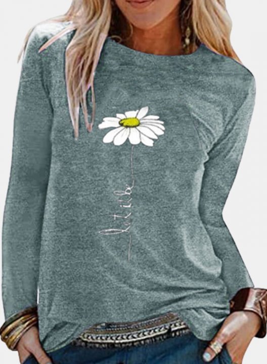 Solid Floral Round Neck Long Sleeve Tunic Sweatshirt