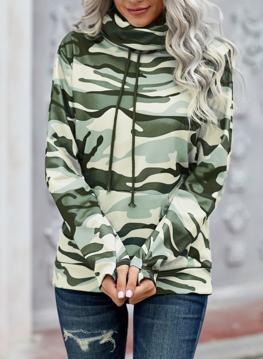 Camo Pocket Turtleneck Casual Sweatshirt