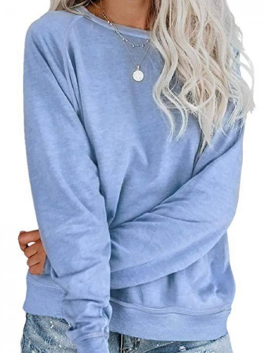 Cotton-Blend Long Sleeve Round Neck Casual Shirts & Tops