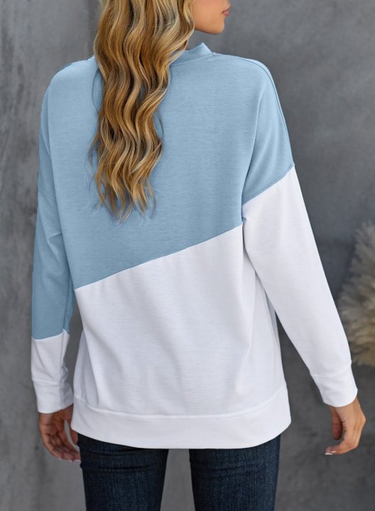 Color Block Long Sleeve Round Neck Casual Sweatshirt