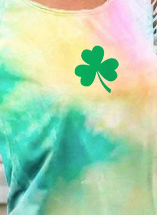 Women's St Patrick's Day T-shirts Tie Dye Shamrock Print Cut-out Short Sleeve Daily Summer T-shirts