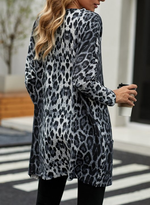 Leopard Round Neck Long Sleeve Tunic Sweatshirt