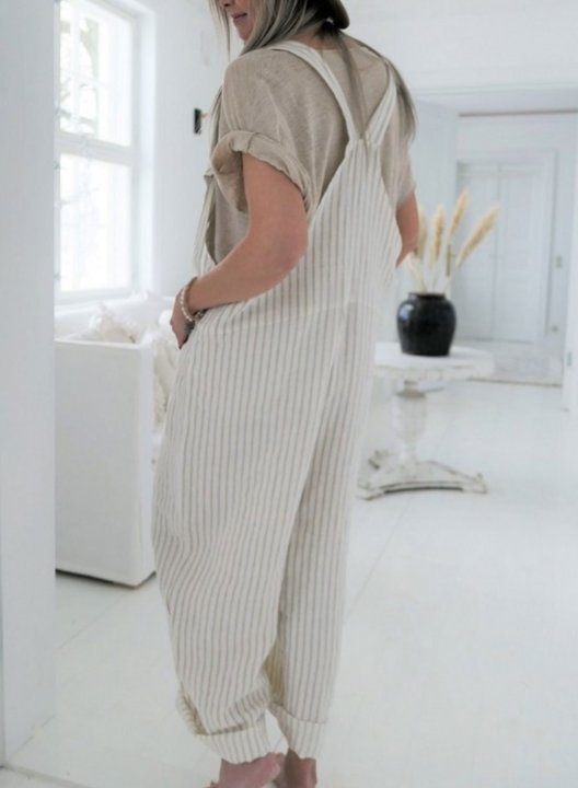 Women's Jumpsuits Striped High Waist Pocket Daily Jumpsuit