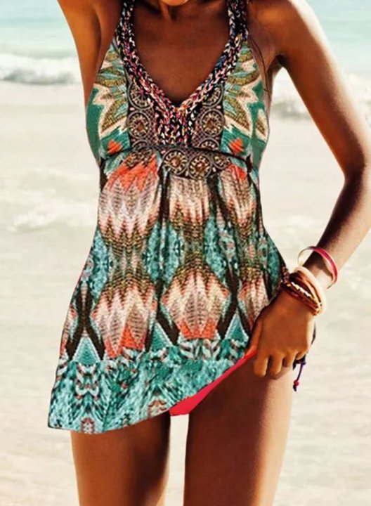 Women's Tankinis Color Block Tribal Boho Dress Tankini