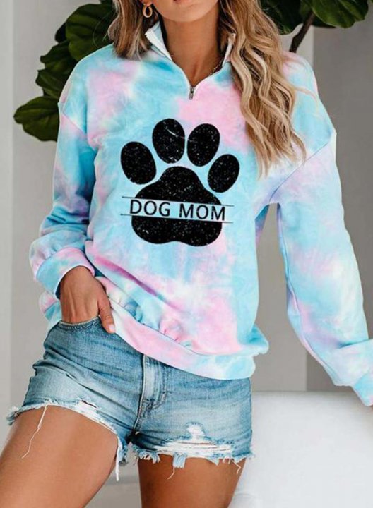 Tie Dye Animal Print Long Sleeve Stand Neck Zip Sweatshirt