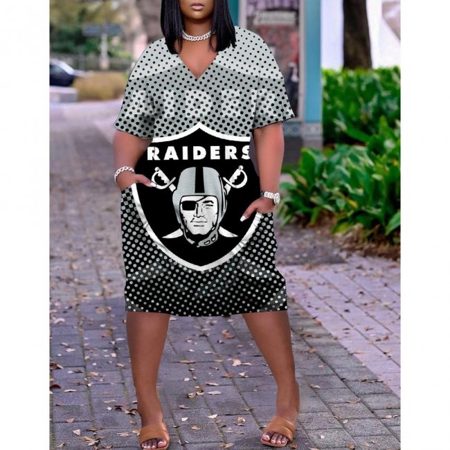 Las Vegas Raider print V-neck pocket dress