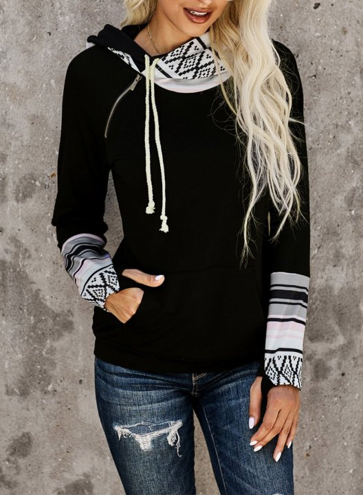 Long Sleeve Color Block Casual Hoodie