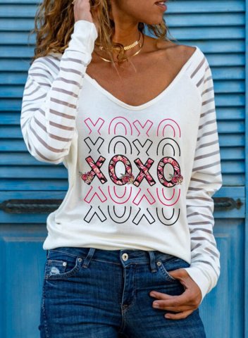 Women's Pullovers Striped Floral Letter V Neck Long Sleeve Casual Daily Pullovers