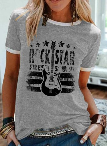 Women's T-shirts Letter Color Block Print Short Sleeve Round Neck Daily T-shirt