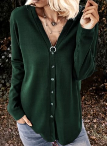 Women's Blouse Solid V Neck Button Autumn Blouse
