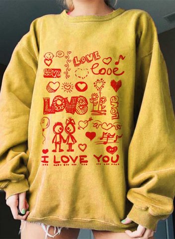 Women's Sweatshirts Solid Letter Long Sleeve Round Neck Daily Loose Sweatshirt