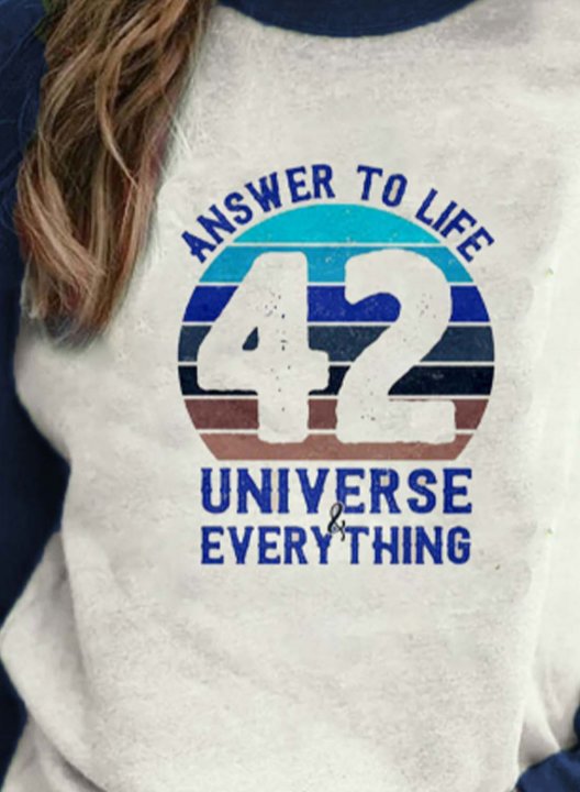 Women's 42 Answer to Life Universe and Everything Sweatshirts Color Block Round Neck Long Sleeve Casual Daily Sweatshirts