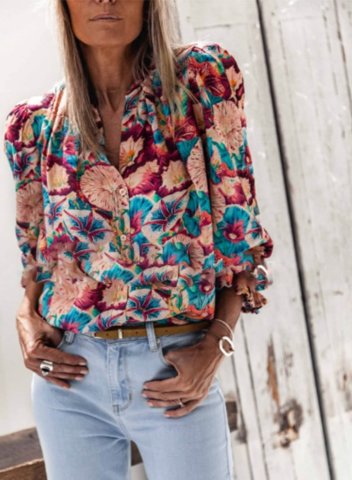 Women's Blouse Floral V Neck Long Sleeve Work Daily Vintage Casual Blouse