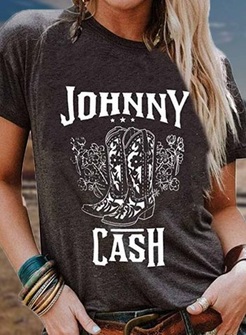 Women's Country Music Vintage Black T-Shirt Johnney Cash Print Tee