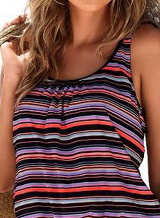 Women's Tankinis Striped Color Block U Neck Padded Tankini