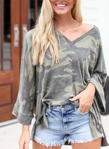 Camouflage Pattern Casual Blouse