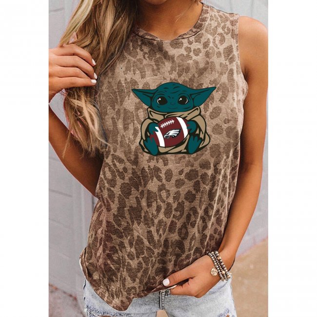 Match Responded Round Neck sleeveless Leopard Print T-Shirt