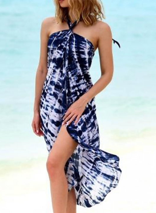 Women's Midi Dresses Color Block Striped Sleeveless Criss Cross Halter Vacation Beach Dress