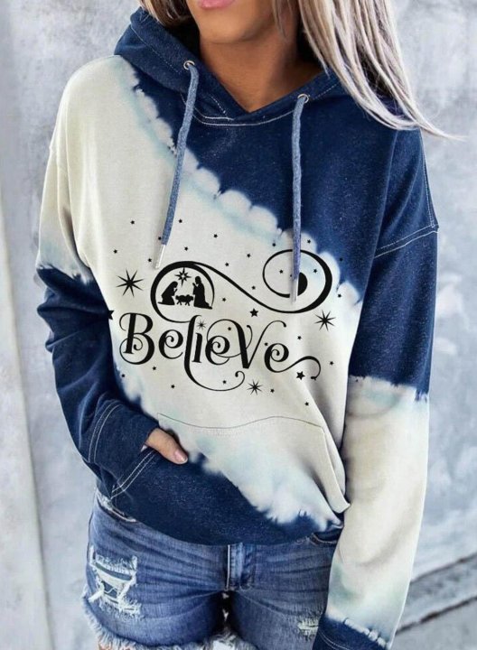 It is Well With My Soul Print Long Sleeve Casual Color Block Letter Hoodie