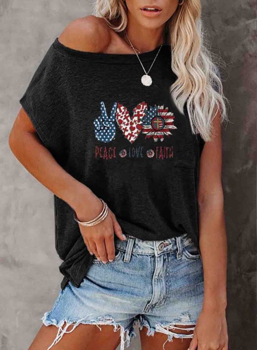 Women's Peace Love Faith T-shirts Solid Flag Short Sleeve Crew Neck Daily Casual T-shirt