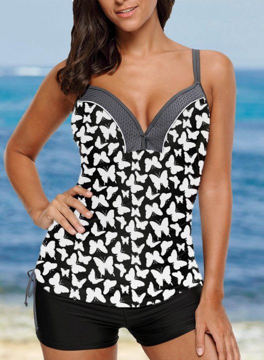 Women's Tankinis Animal Print Color Block Mid Waist Spaghetti Vacation Beach Tankini