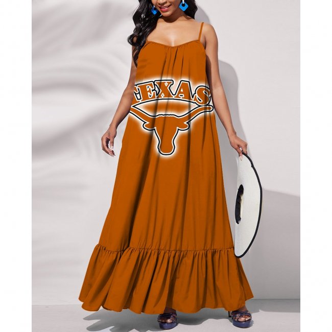 NCAAF Texas Longhorns Printed Tie Back Pocket Strap Swing Dress