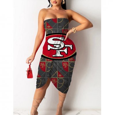 San Francisco 49ers Printed Irregular Bandeau Midi Dress