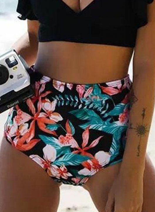 Women's Bikinis Tropical High Waist V Neck Padded Ruffle Beach Cute Bikini Bathing Suits