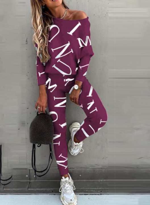 Women's Sports Suits Casual Letter Long Sleeve Vest Stretch Tights Pants Suit