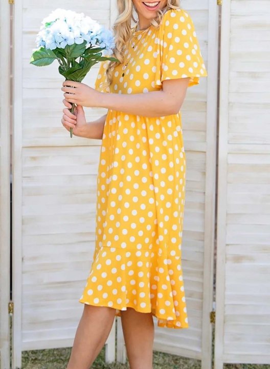 Women's Dresses Polka Dot Short Sleeve Round Neck Knee Length Dress