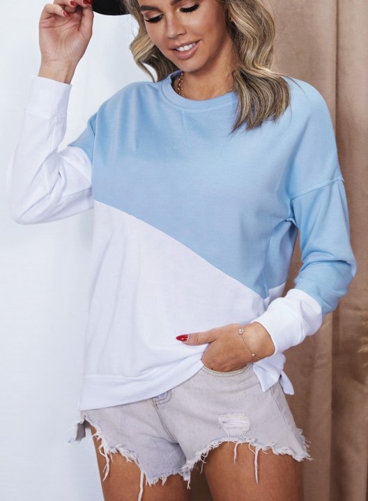 Color Block Long Sleeve Round Neck Casual Sweatshirt