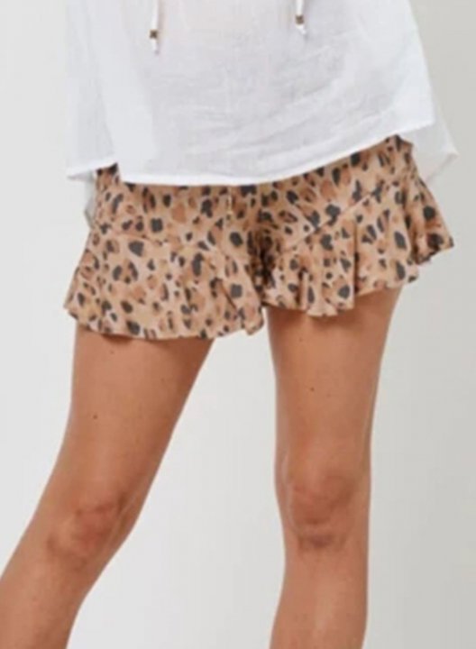 Women's Shorts Ruffle Flare Leopard Mid Waist Daily Casual Shorts