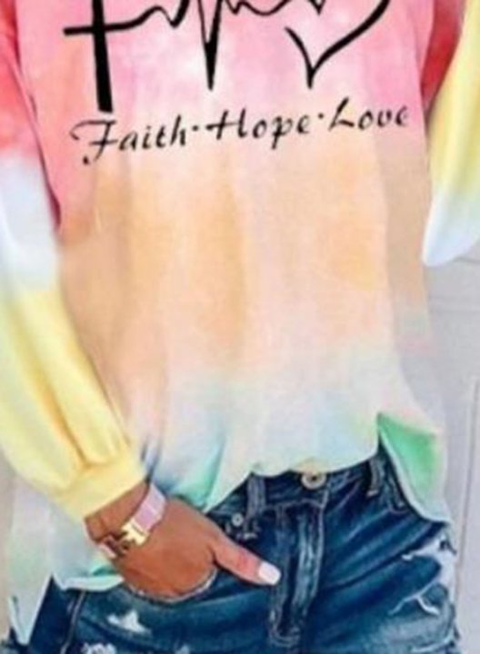 Women's Sweatshirts Heart-shaped Multicolor Letter Print Long Sleeve Round Neck Casual Sweatshirt