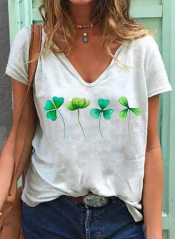 Women's St Patrick's Day T-shirts Clover Print Short Sleeve V Neck Daily T-shirt