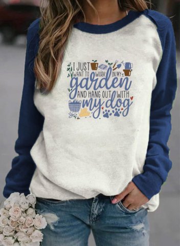 Women's Sweatshirts Color Block Letter-prints Long Sleeve Round Neck Daily Cute Sweatshirt