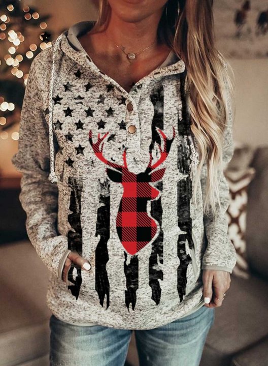 Women's Hoodies Deer Hunting American Flag Long Sleeve Pocket Hoodie