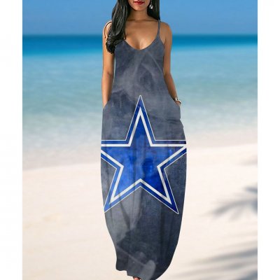 Women's Dallas Cowboys Printed Pockets Halter Dress