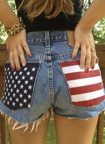 Women's Shorts Color Block American Flag Straight High Waist Denim Shorts