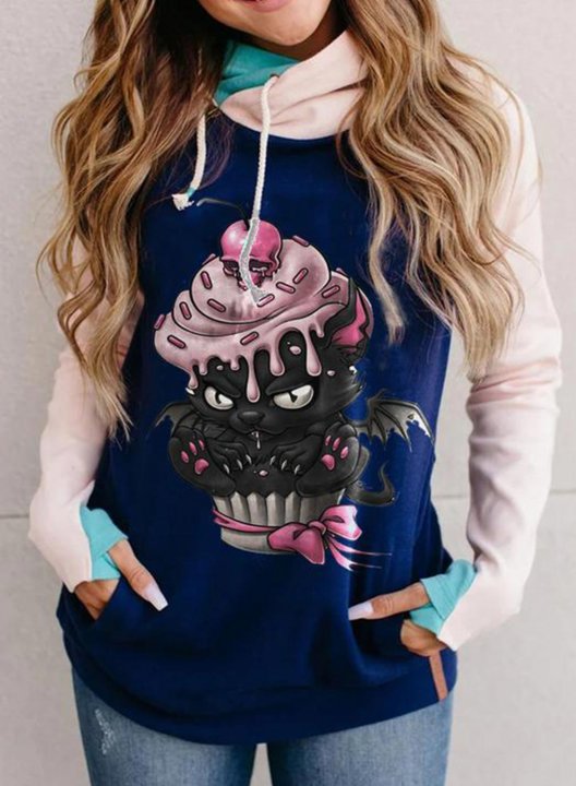 Women's Hoodies Striped Cat 3D Graphic Print Color Block Long Sleeve Casual Pocket Hoodie