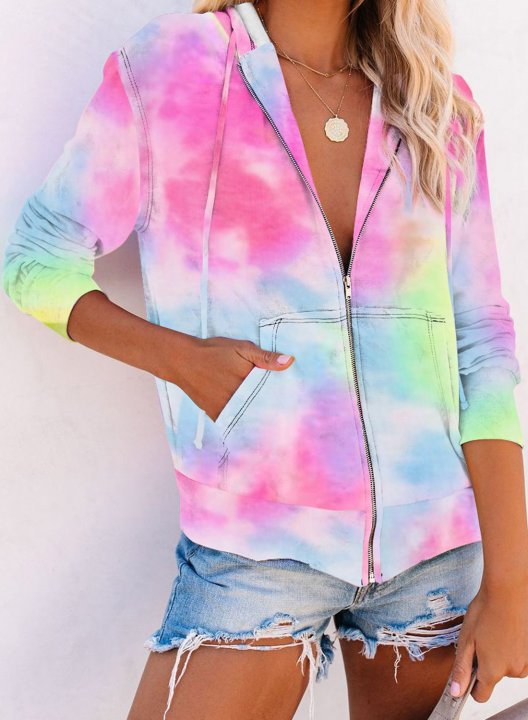 Women Tie-dye Hoodie zip up Sweatshirt Jacket