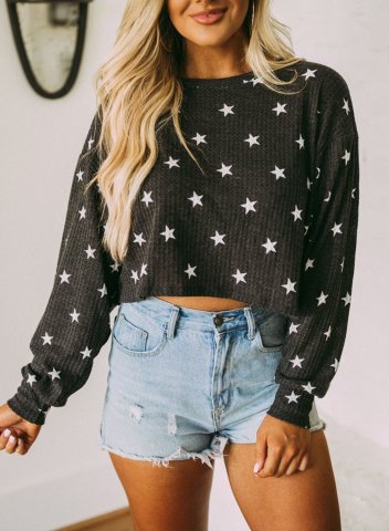 High Waist Five Pointed Star Black Casual Top