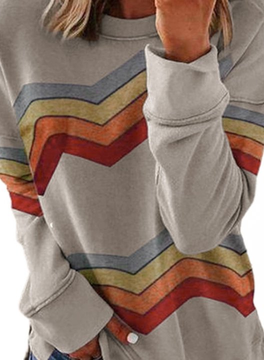 Striped Long Sleeve Round Neck Sweatshirt