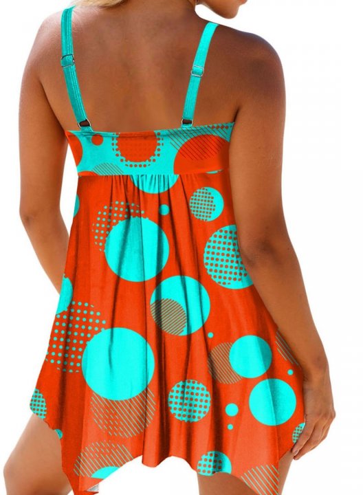 Women's Tankinis Mid Waist Polka Dot Color Block V Neck Padded Knot Beach Casual Tankinis