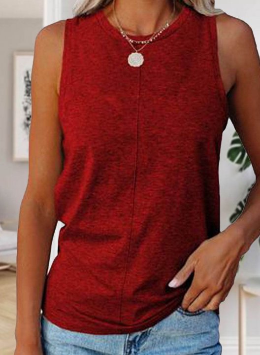 Women's Tank Tops Solid Sleeveless Round Neck Daily Casual Tank Top