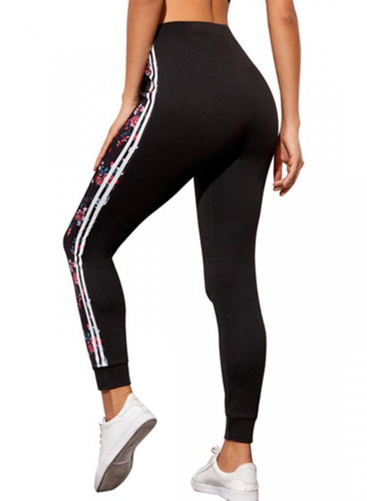 Women's Leggings Slim Floral Mid Waist Ankle-length Casual Track Pants