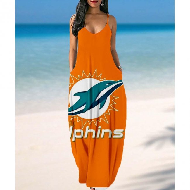 Women's Miami Dolphins Summer Suspender Maxi Dress