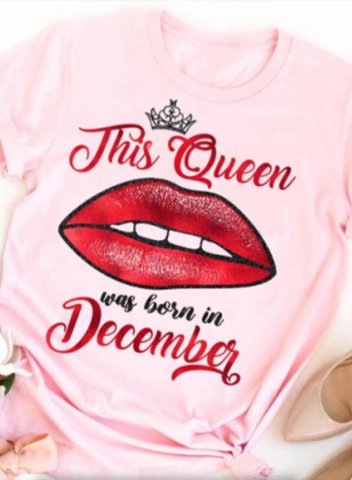 Women's This Queens Was Born In December T-shirts Lip Letter Print Short Sleeve Round Neck Daily T-shirt