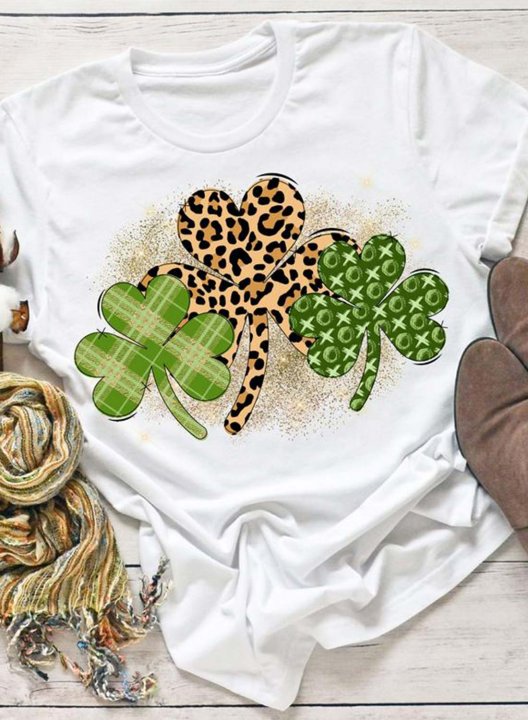 Women's St Patrick's Day T-shirts Leopard Clover Round Neck Short Sleeve Daily Casual T-shirts