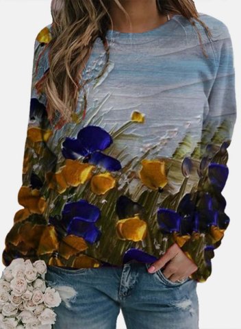 Women's T-shirts Floral Round Neck Long Sleeve Casual Daily T-shirts