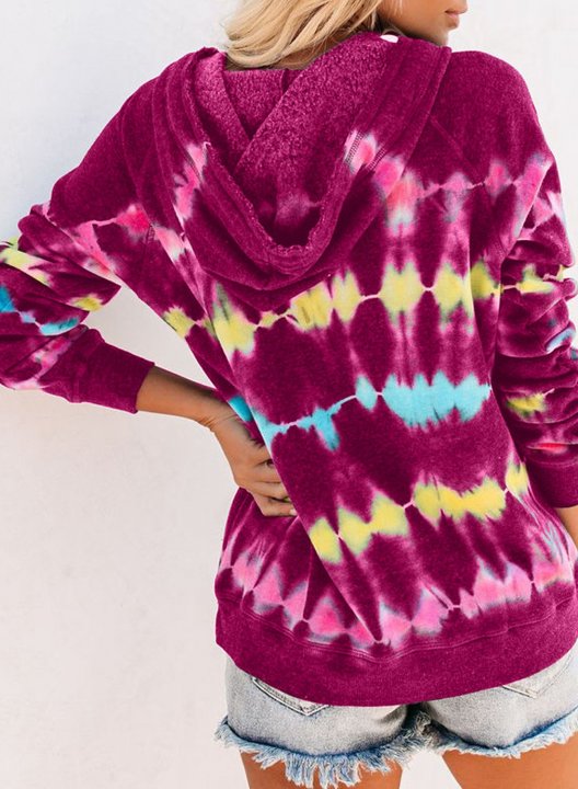 Tie Dye Color Block Long Sleeve Casual Hoodie